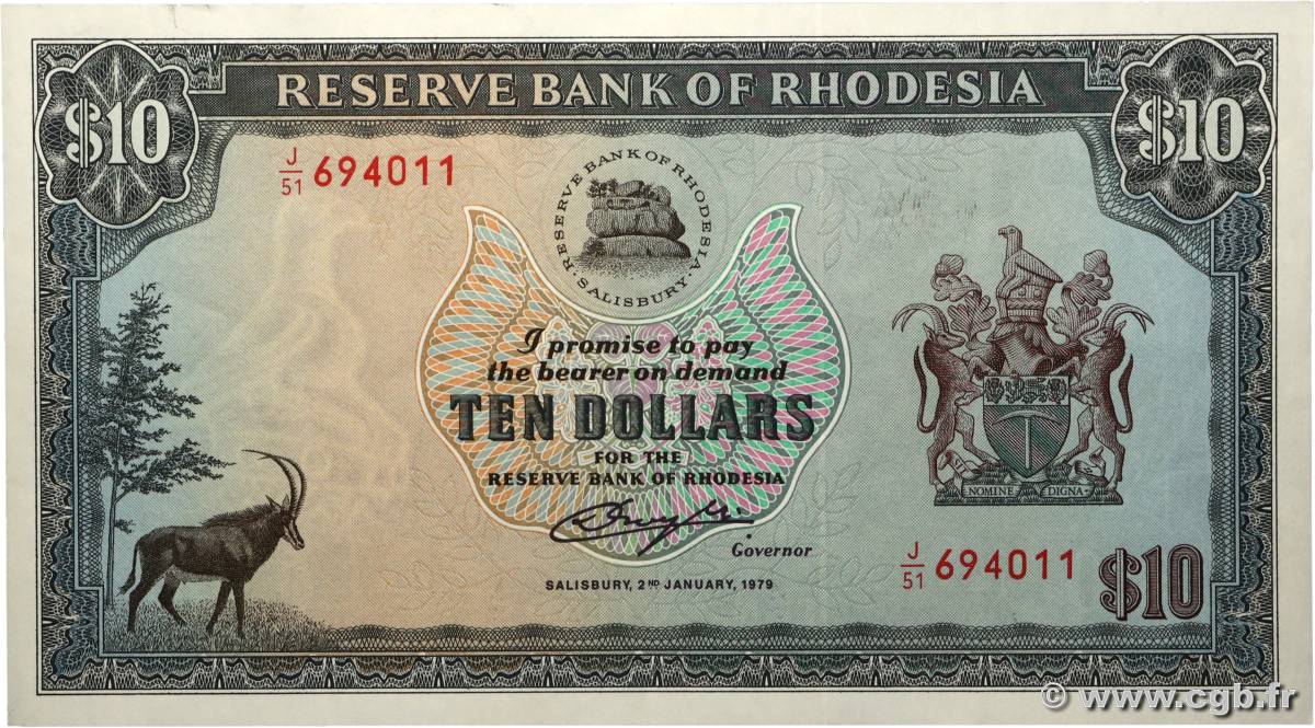 10 Dollars RHODESIA  1979 P.41a XF-
