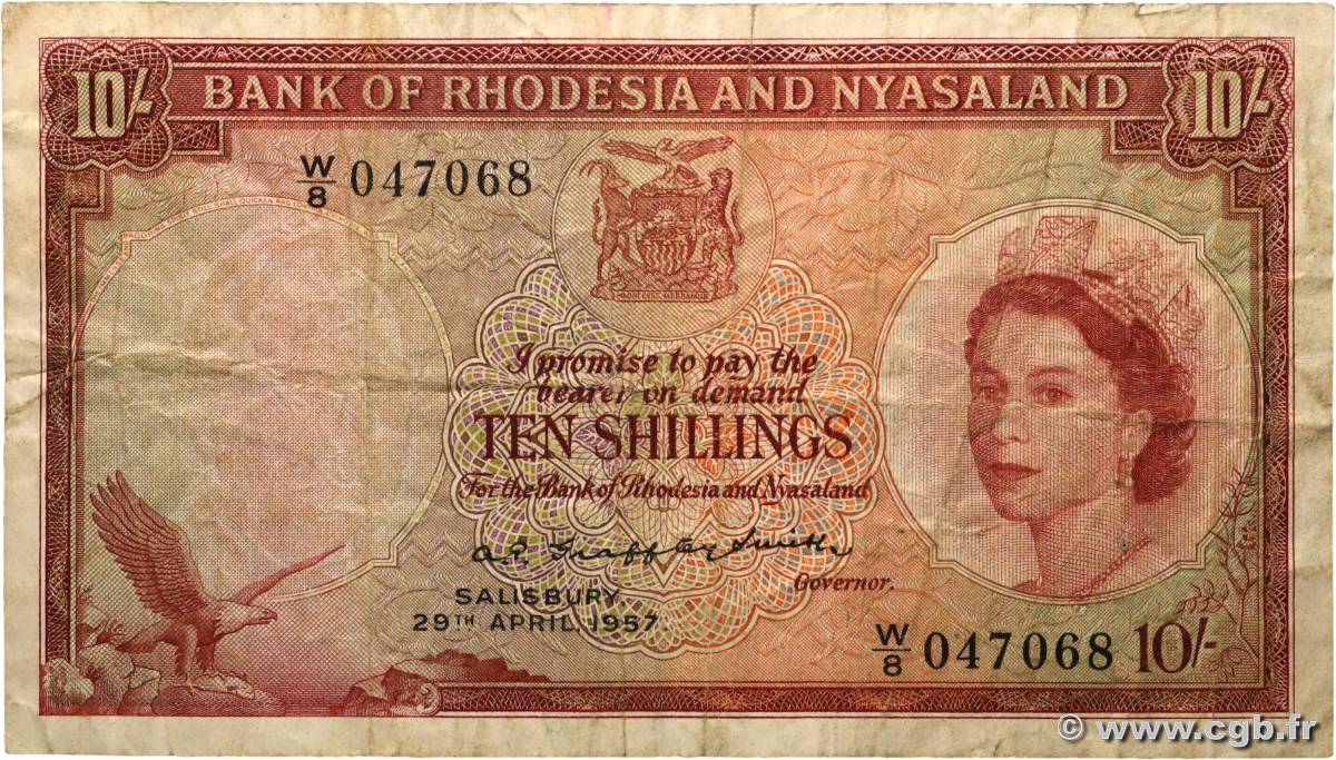 10 Shillings RHODÉSIE ET NYASSALAND  1961 P.20a pr.TB