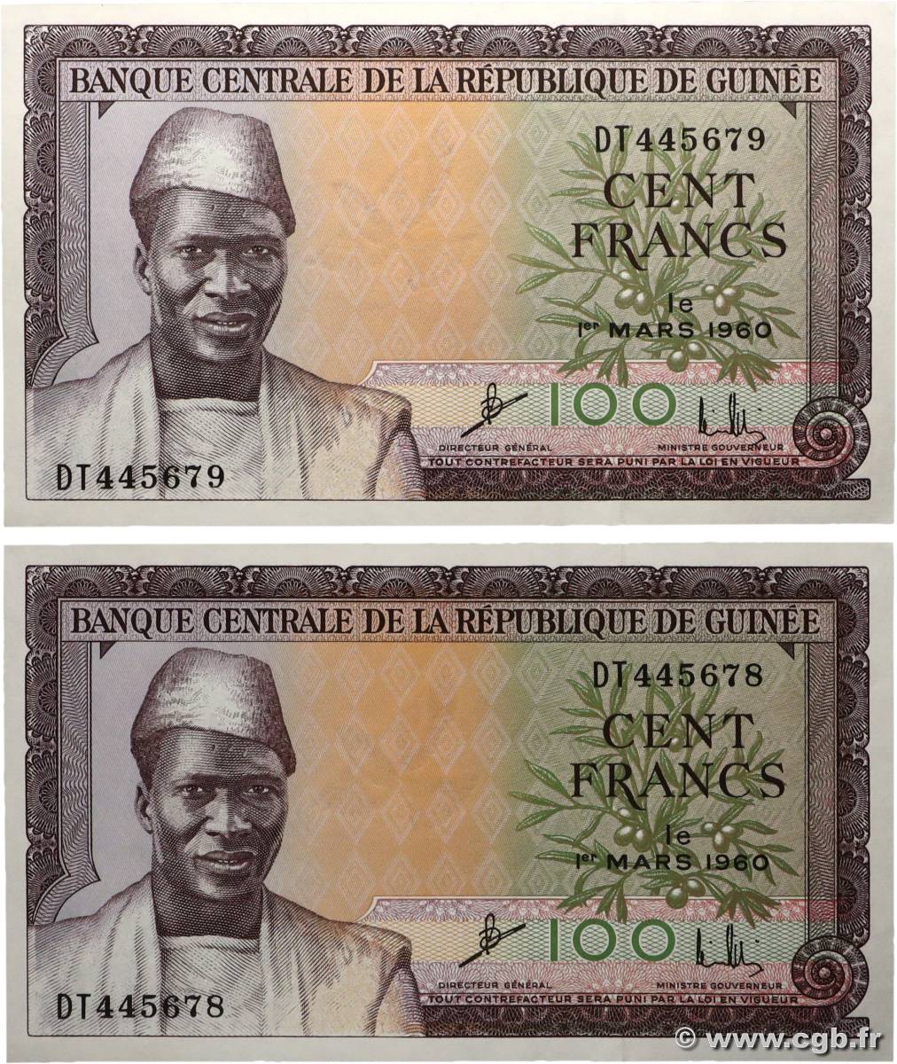 100 Francs Consécutifs GUINÉE 1960 P.13a SPL+