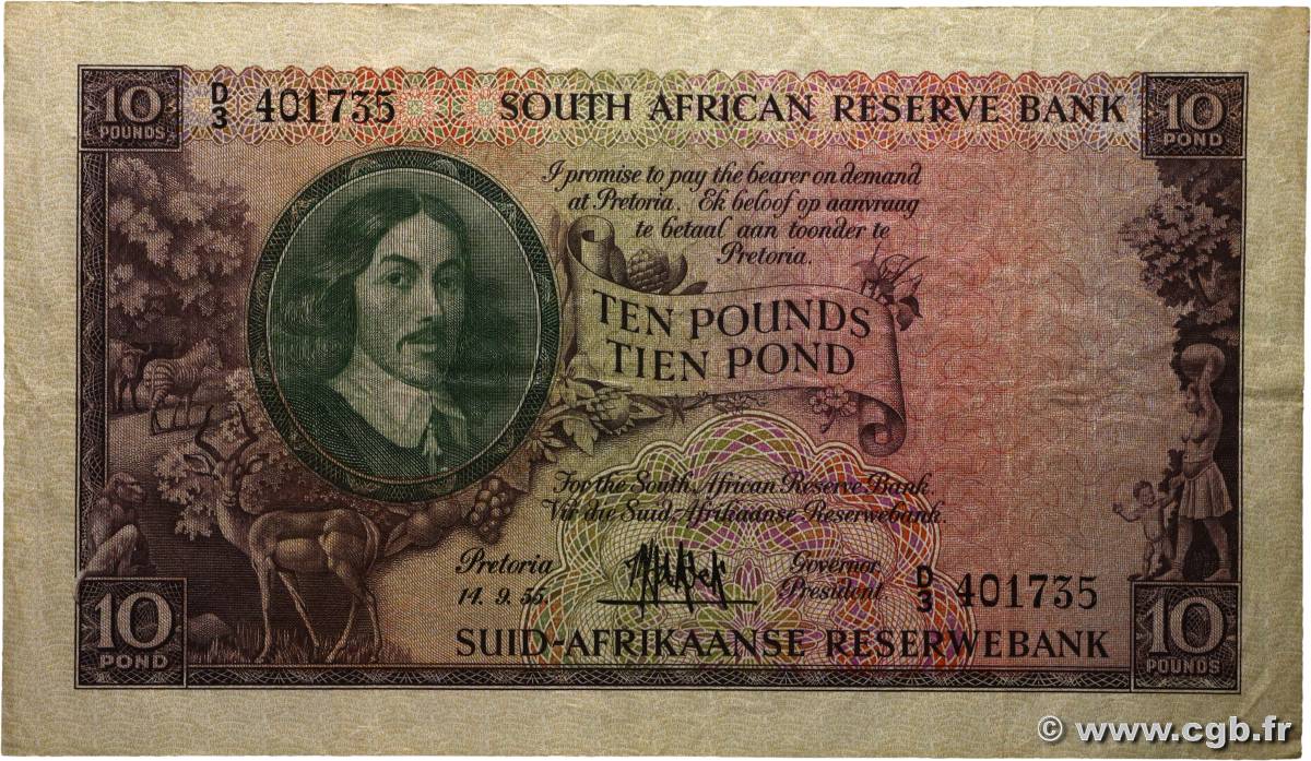 10 Pounds AFRIQUE DU SUD  1957 P.098 TB+