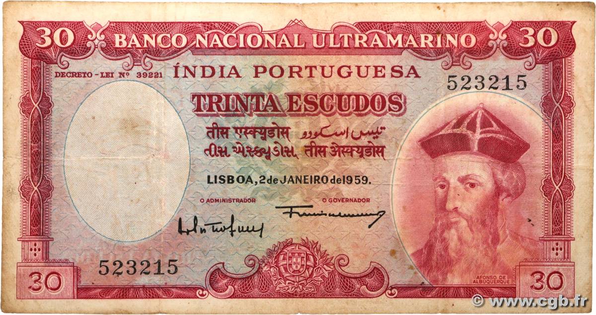 30 Escudos INDE PORTUGAISE  1959 P.041 B+