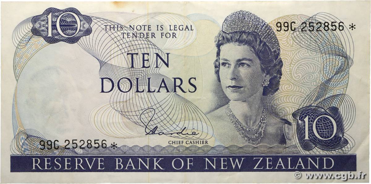 10 Dollars Remplacement NOUVELLE-ZÉLANDE  1975 P.166d* TTB