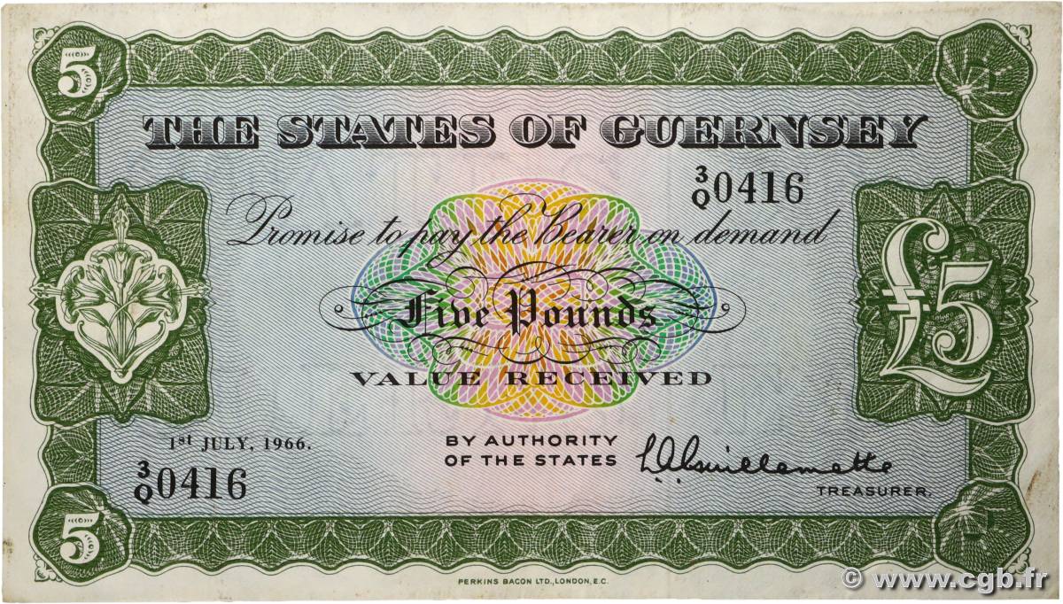 5 Pounds GUERNSEY  1966 P.44c VF
