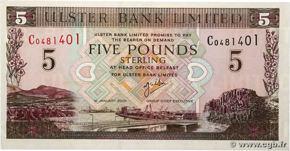 5 Pounds NORTHERN IRELAND  2001 P.335c UNC-