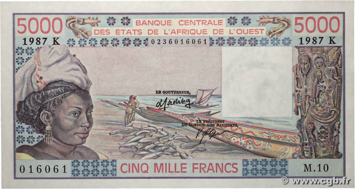 5000 Francs Numéro spécial ÉTATS DE L AFRIQUE DE L OUEST  1987 P.708Ki NEUF