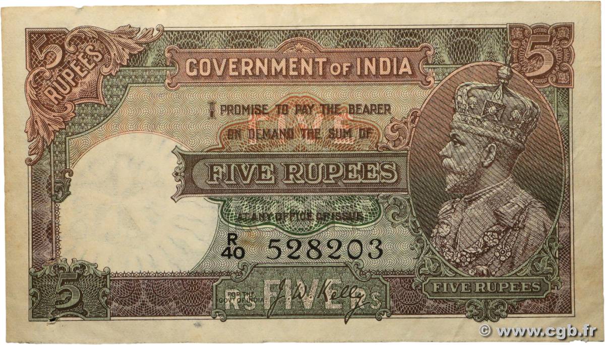 5 Rupees INDIA 1928 P.015b VF