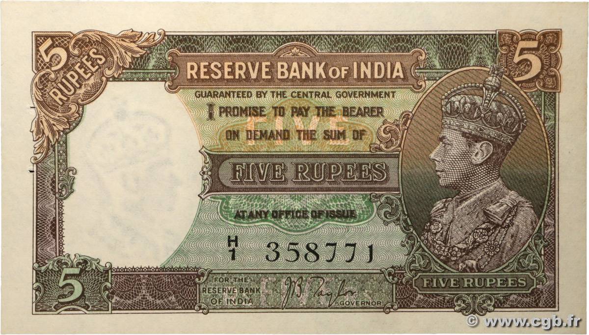 5 Rupees INDE  1937 P.018a SUP+