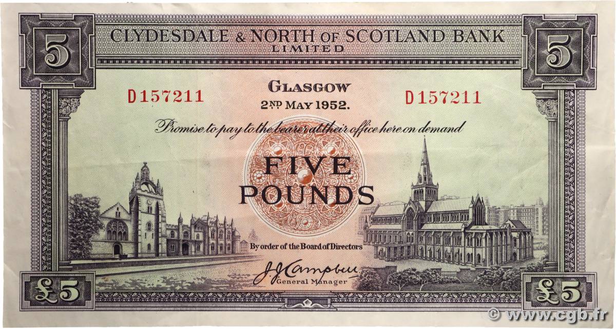 5 Pounds ÉCOSSE  1952 P.192a TTB