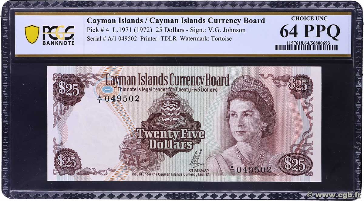 25 Dollars ÎLES CAIMANS 1972 P.04a pr.NEUF