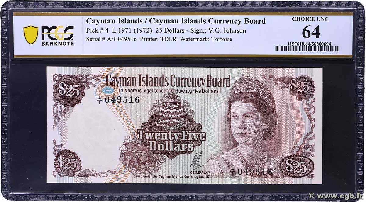 25 Dollars ÎLES CAIMANS 1972 P.04a pr.NEUF