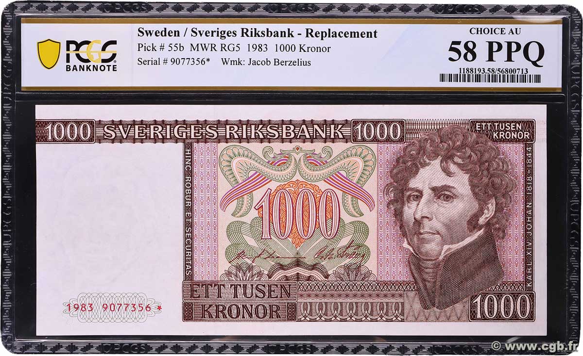 1000 Kronor Remplacement SUÈDE 1983 P.55br SPL