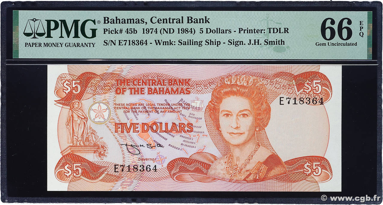5 Dollars BAHAMAS 1984 P.45b ST
