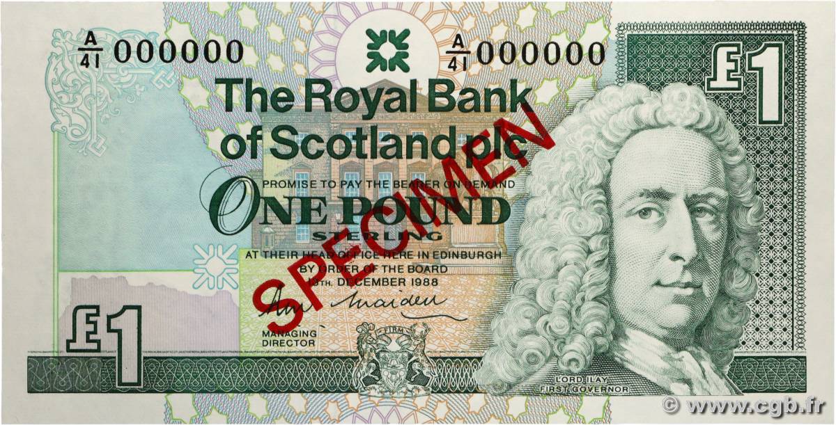 1 Pound Spécimen ÉCOSSE  1988 P.351as NEUF