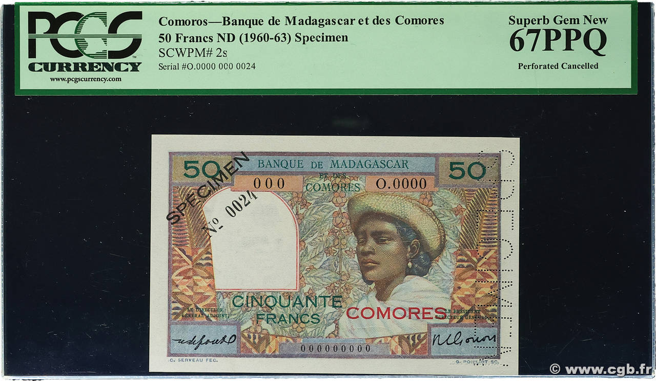 50 Francs Spécimen COMORES 1960 P.02s NEUF