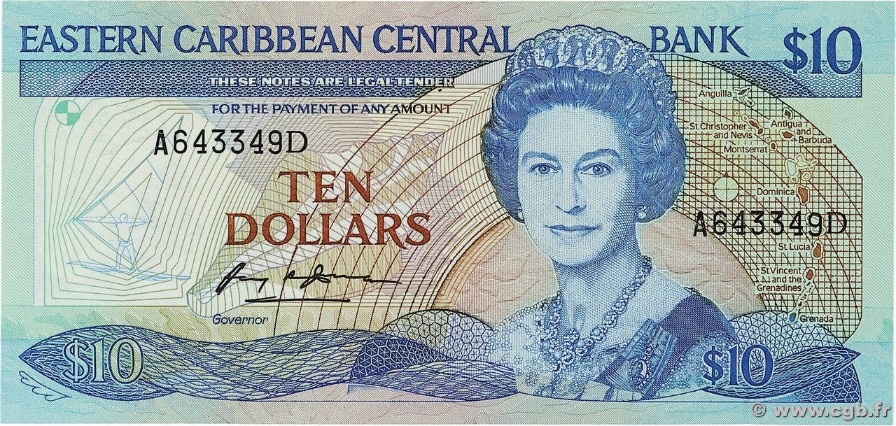 10 Dollars EAST CARIBBEAN STATES 1985 P.23d1 ST