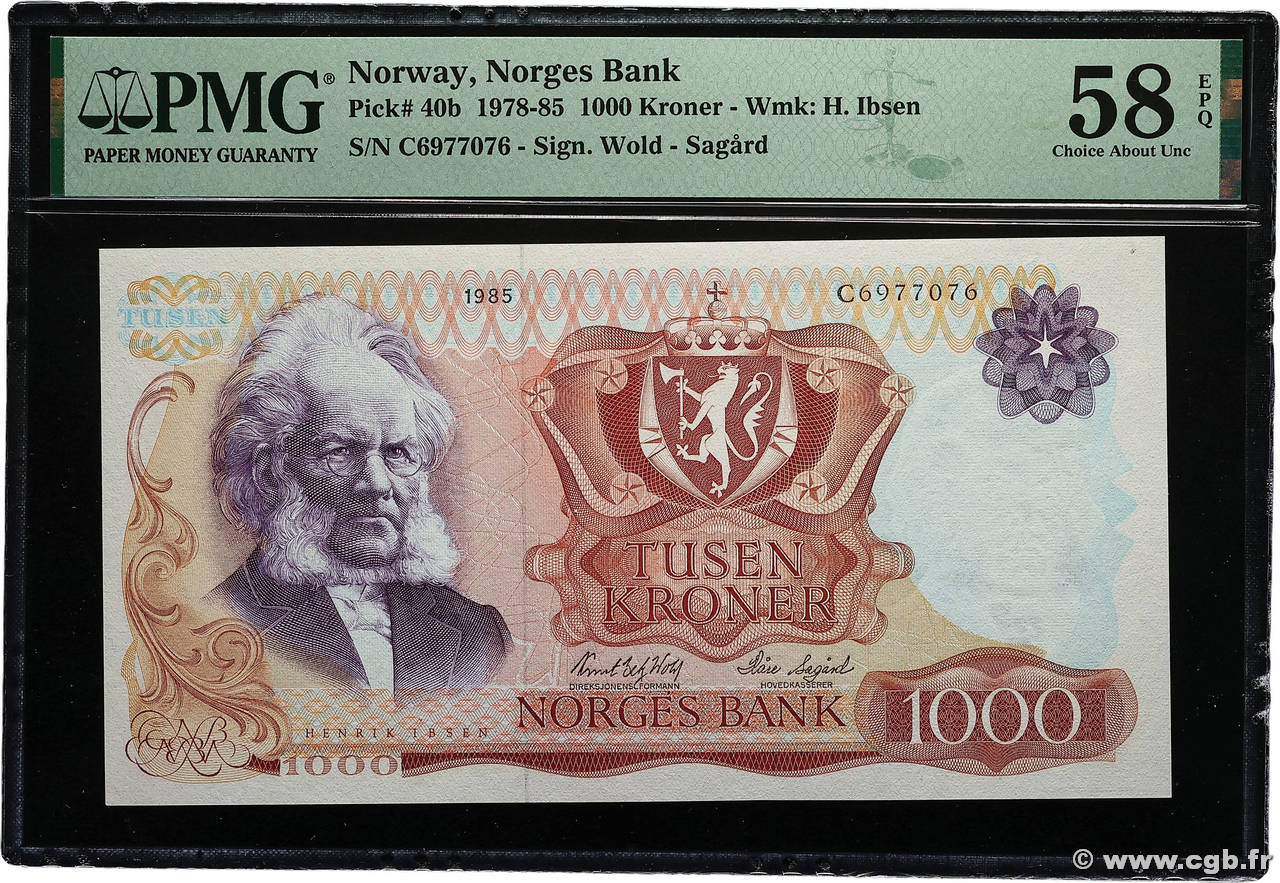 1000 Kroner NORVÈGE 1985 P.40b SPL