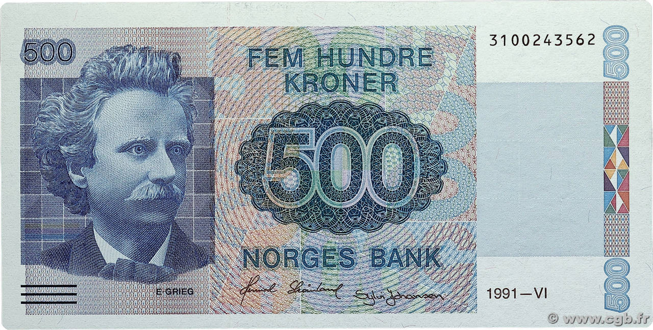 500 Kroner NORVÈGE 1991 P.44a SPL+