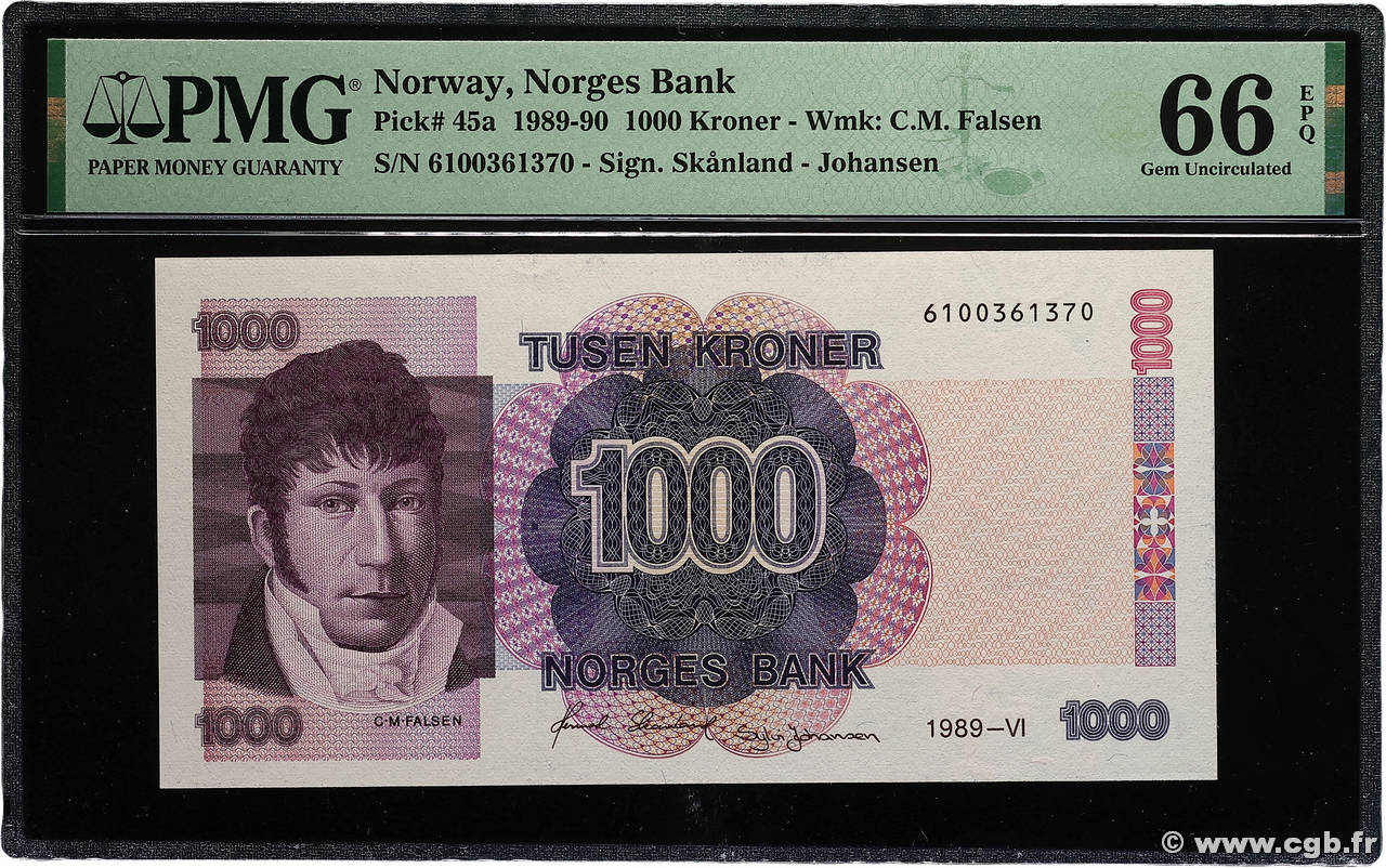 1000 Kroner NORVÈGE 1989 P.45a NEUF