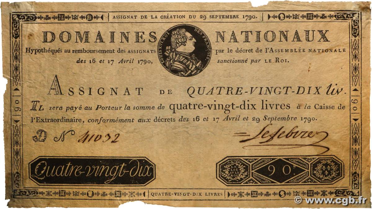 90 Livres Faux FRANCE  1790 Ass.08f.01 TTB