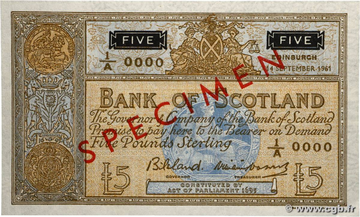 5 Pounds Spécimen ÉCOSSE  1961 P.103s SPL+