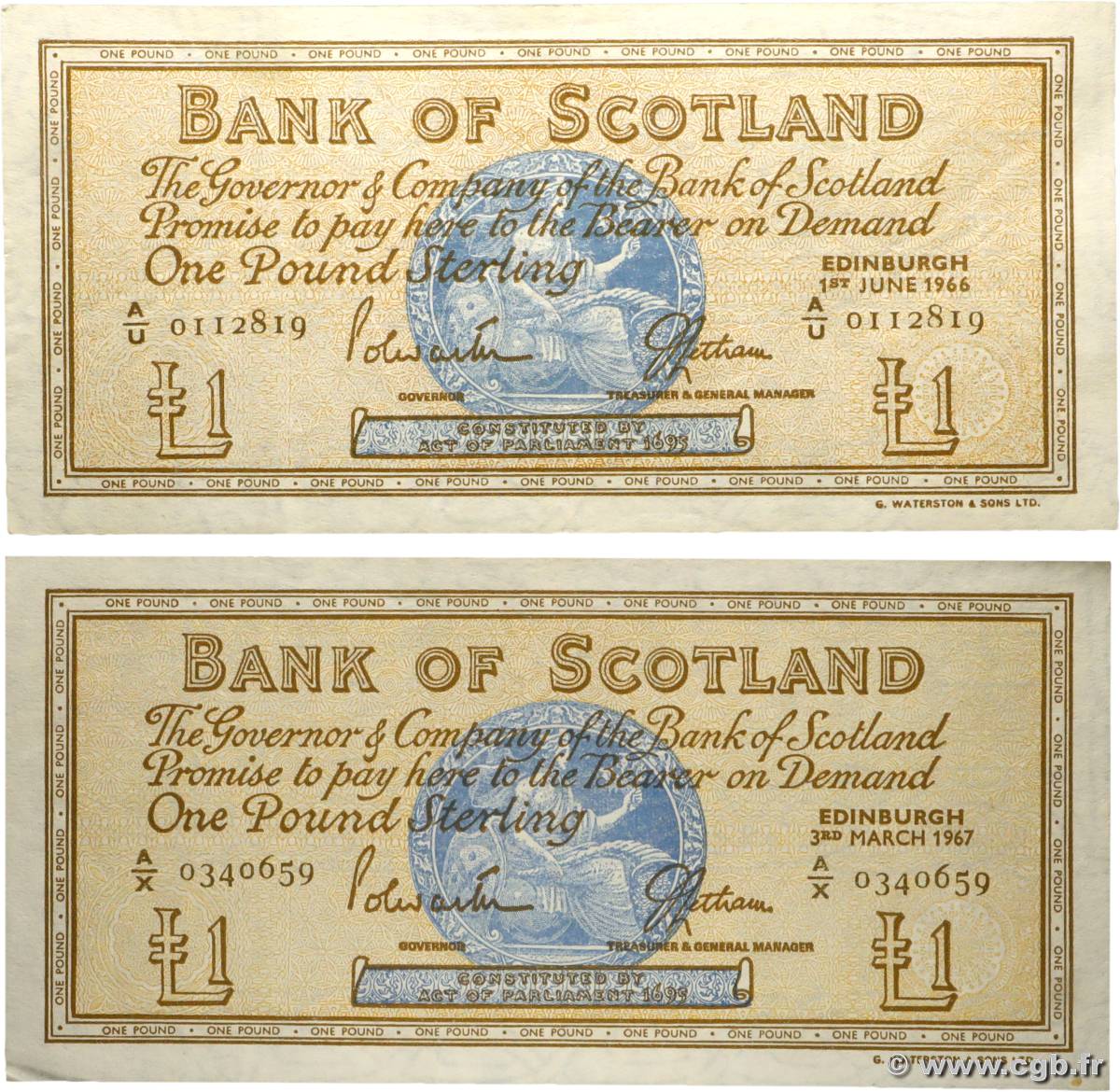 1 Pound Lot ÉCOSSE  1966 P.105a/b TTB+