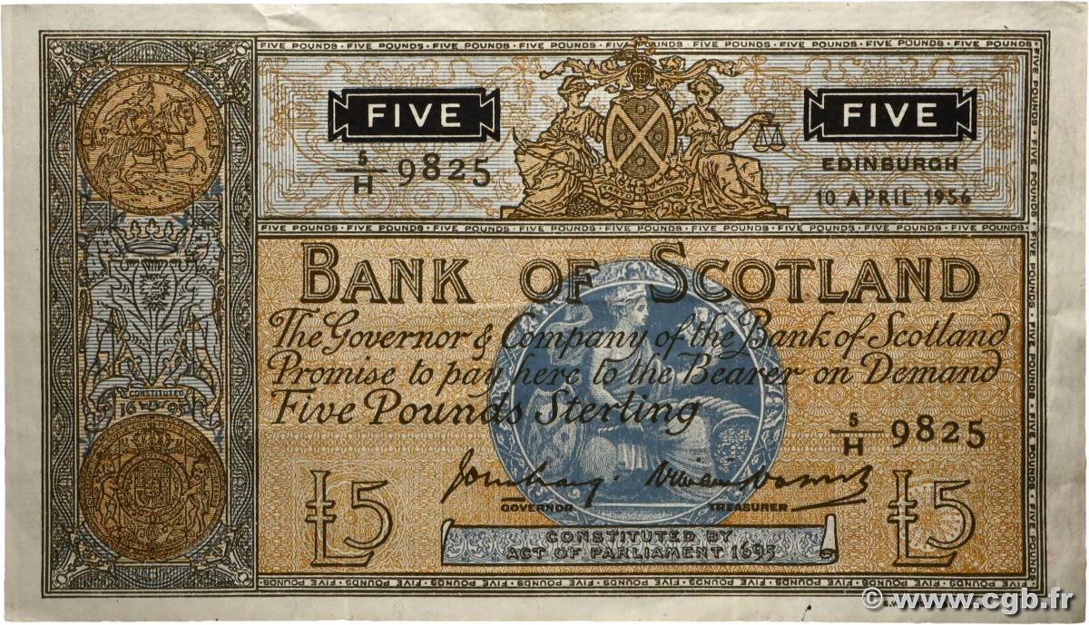 5 Pounds ÉCOSSE  1956 P.101a TTB