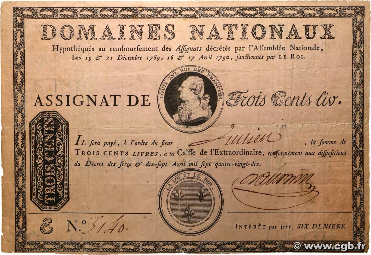 300 Livres variété FRANCE  1790 Ass.02b-v2 pr.TTB