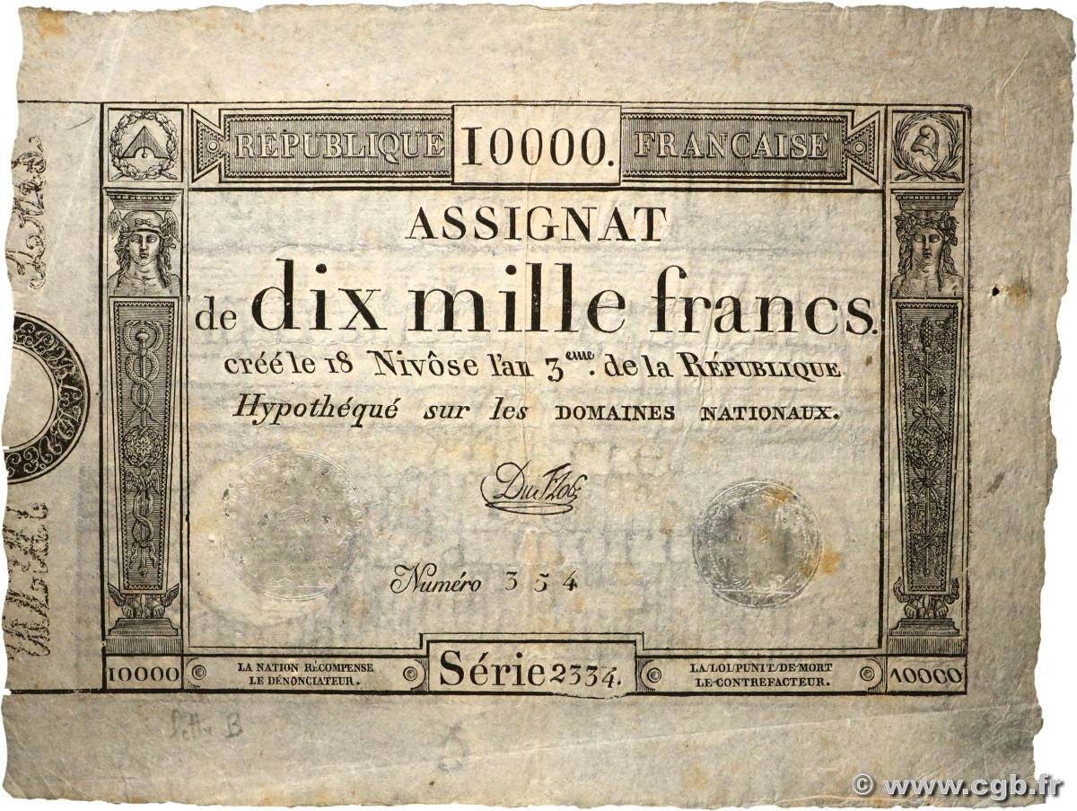 10000 Francs FRANCE  1795 Ass.52a pr.SUP