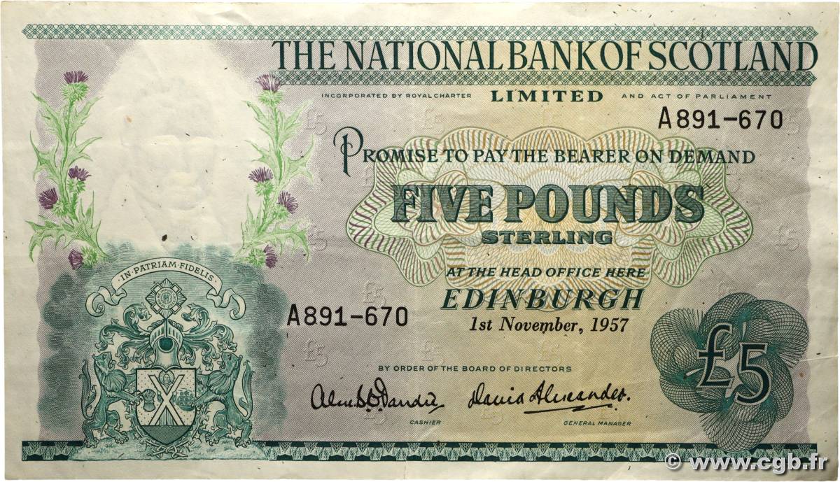 5 Pounds ÉCOSSE  1957 P.262 TTB