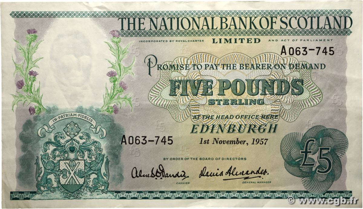 5 Pounds ÉCOSSE  1957 P.262 TTB