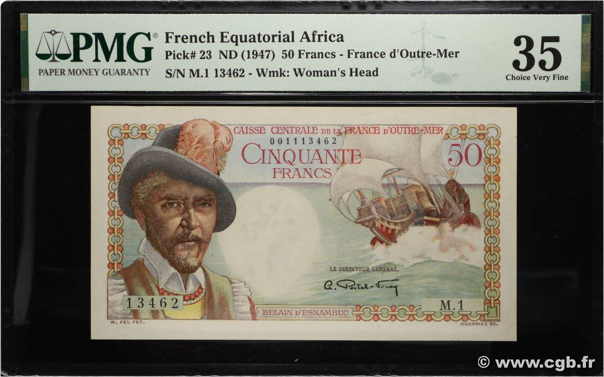 50 Francs Belain d Esnambuc CCFOM AFRIQUE ÉQUATORIALE FRANÇAISE  1947 A.132a TTB+