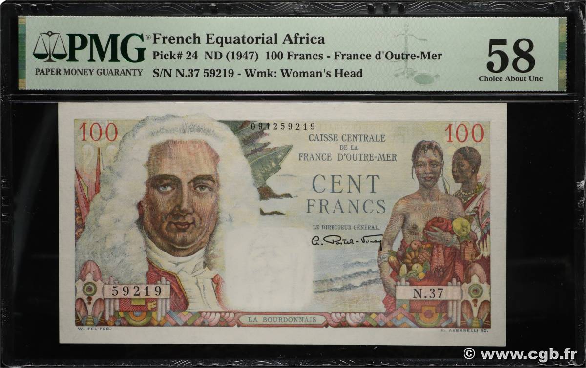 100 Francs La Bourdonnais CCFOM AFRIQUE ÉQUATORIALE FRANÇAISE  1947 A.133a SPL