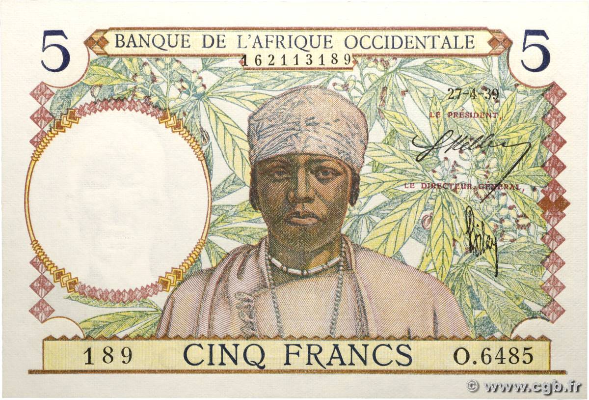 5 Francs AFRIQUE OCCIDENTALE FRANÇAISE (1895-1958)  1939 P.21 NEUF