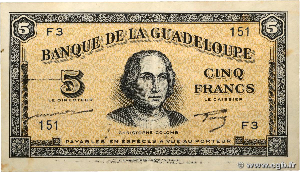 5 Francs GUADELOUPE  1944 P.21a TTB+