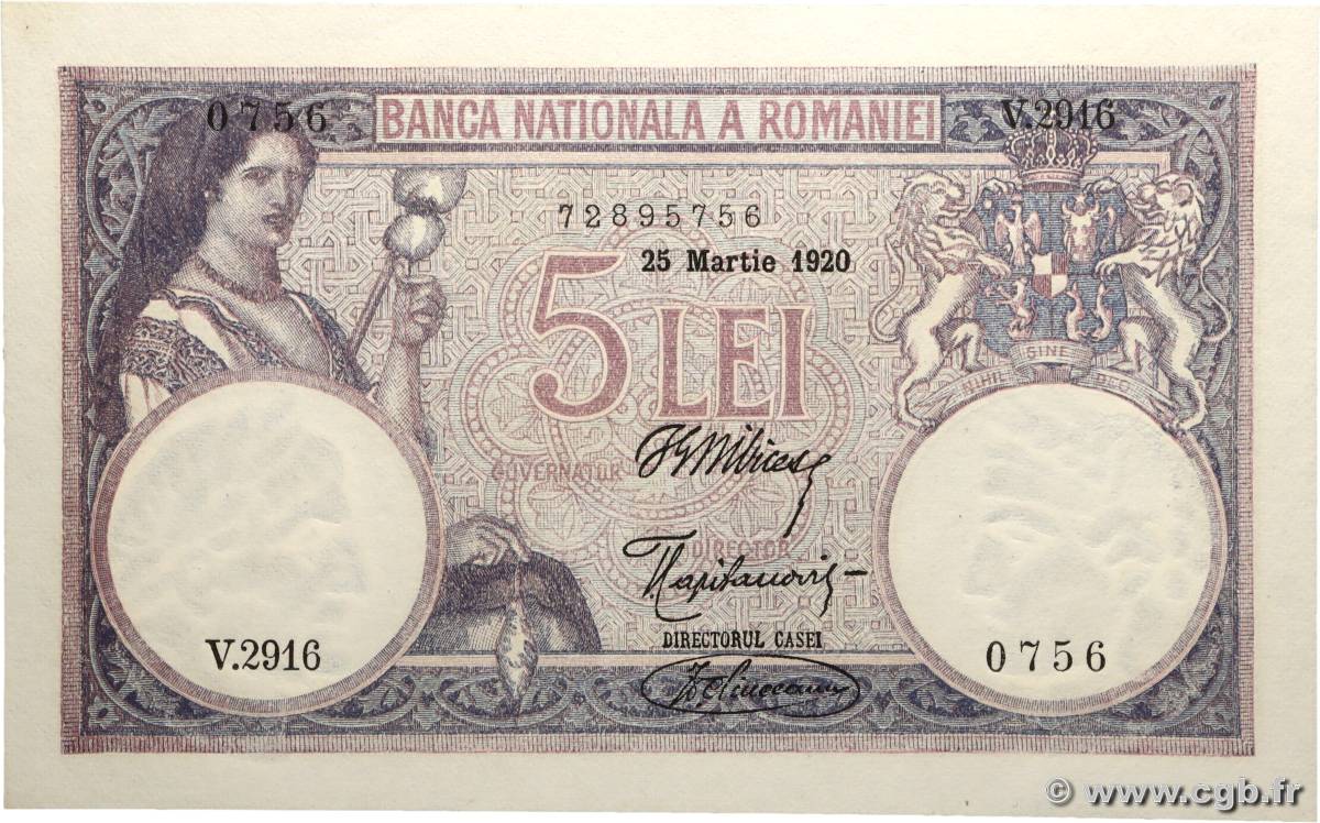 5 Lei ROUMANIE  1920 P.019a SPL