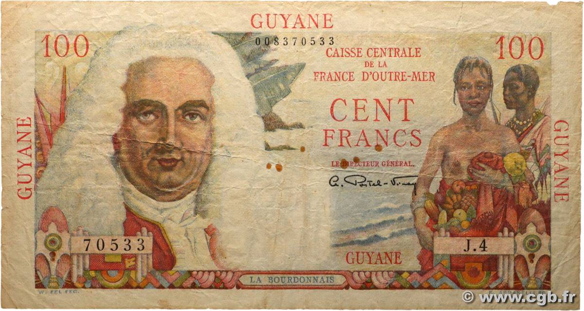 100 Francs La Bourdonnais GUYANE  1946 P.23a TB