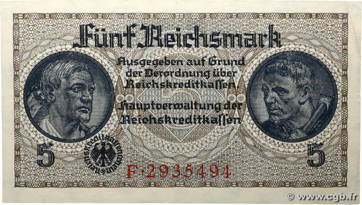 5 Reichsmark ALLEMAGNE  1940 P.R138a SPL