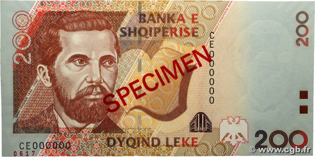 200 Lekë Spécimen ALBANIE  2007 P.71s NEUF