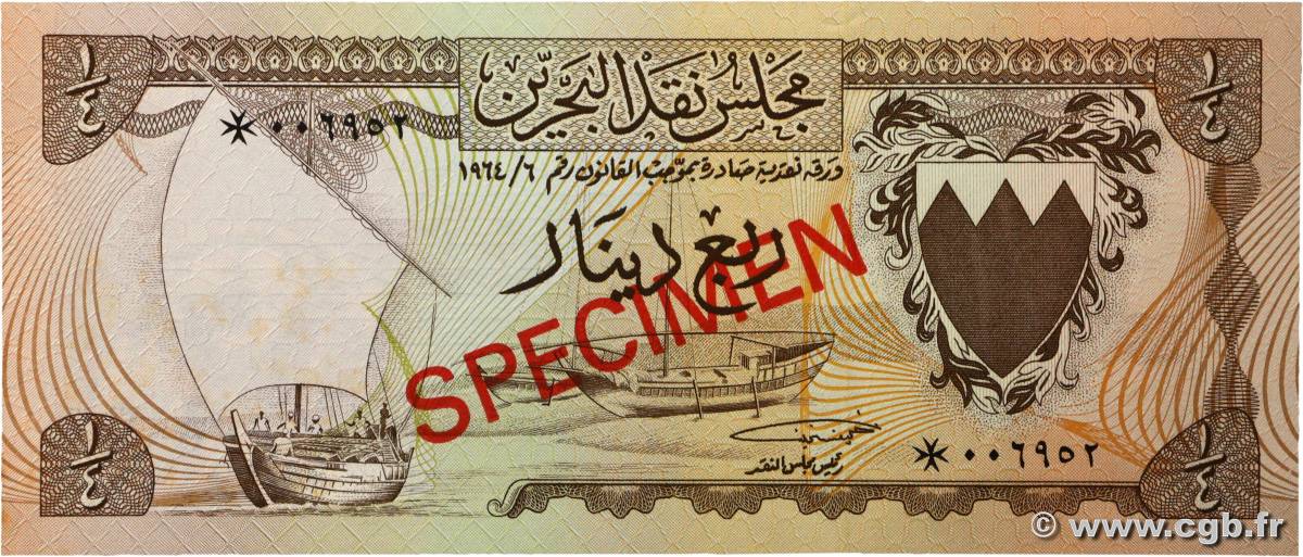 1/4 Dinar Spécimen BAHREIN  1964 P.02s pr.NEUF