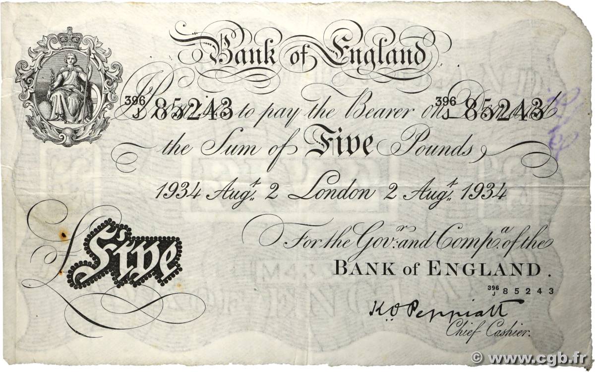 5 Pounds ANGLETERRE  1934 P.335a pr.TTB