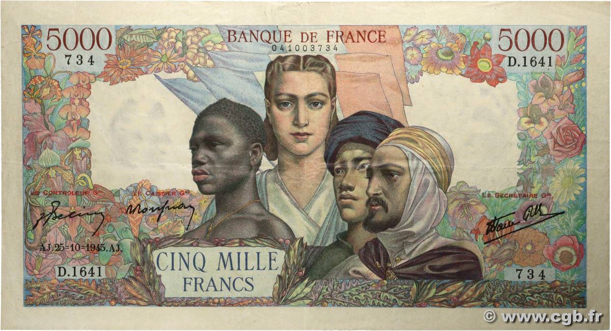 5000 Francs EMPIRE FRANÇAIS FRANCE  1945 F.47.48 TTB