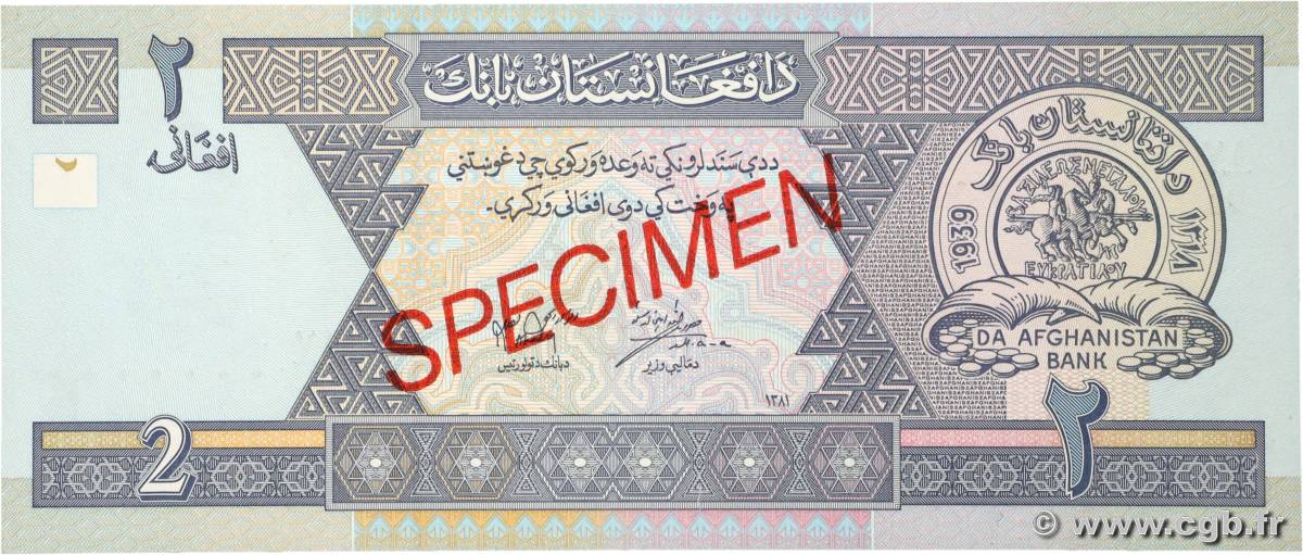 2 Afghanis Spécimen AFGHANISTAN  2002 P.065s NEUF