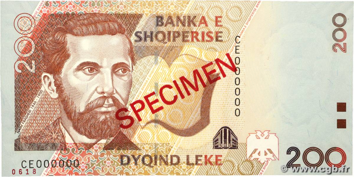 200 Lekë Spécimen ALBANIE  2007 P.71s NEUF