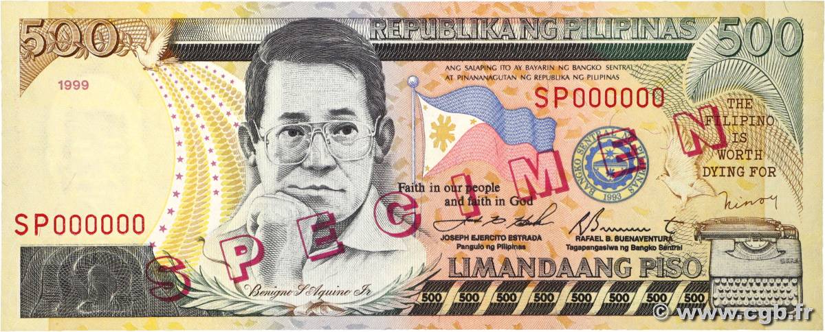 500 Pesos Spécimen PHILIPPINES  1999 P.185cs UNC