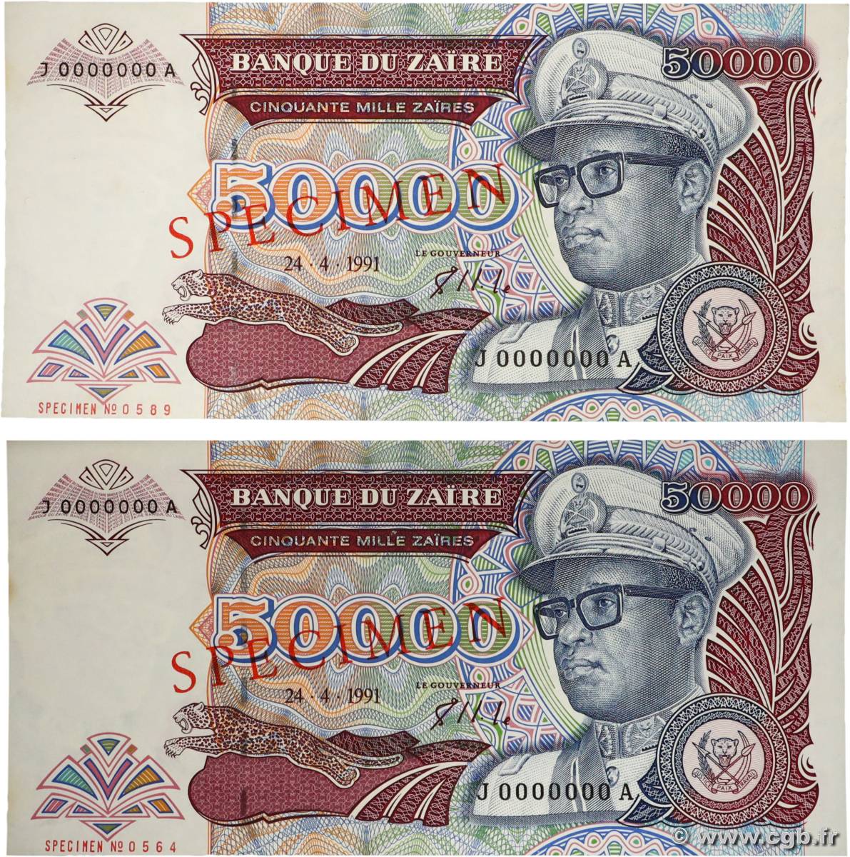 50000 Zaïres Spécimen ZAÏRE  1991 P.40s pr.NEUF
