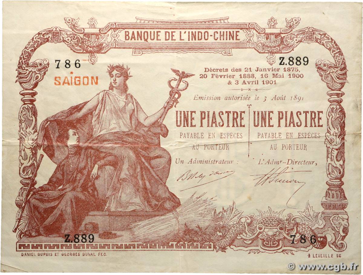 1 Piastre - 1 Piastre INDOCHINE FRANÇAISE Saïgon 1909 P.034b TTB