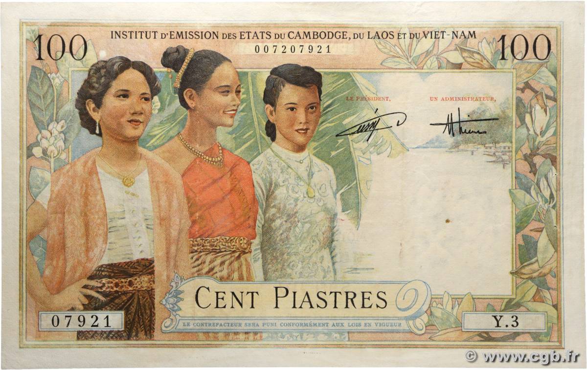 100 Piastres - 100 Dong INDOCHINE FRANÇAISE 1954 P.108 TTB
