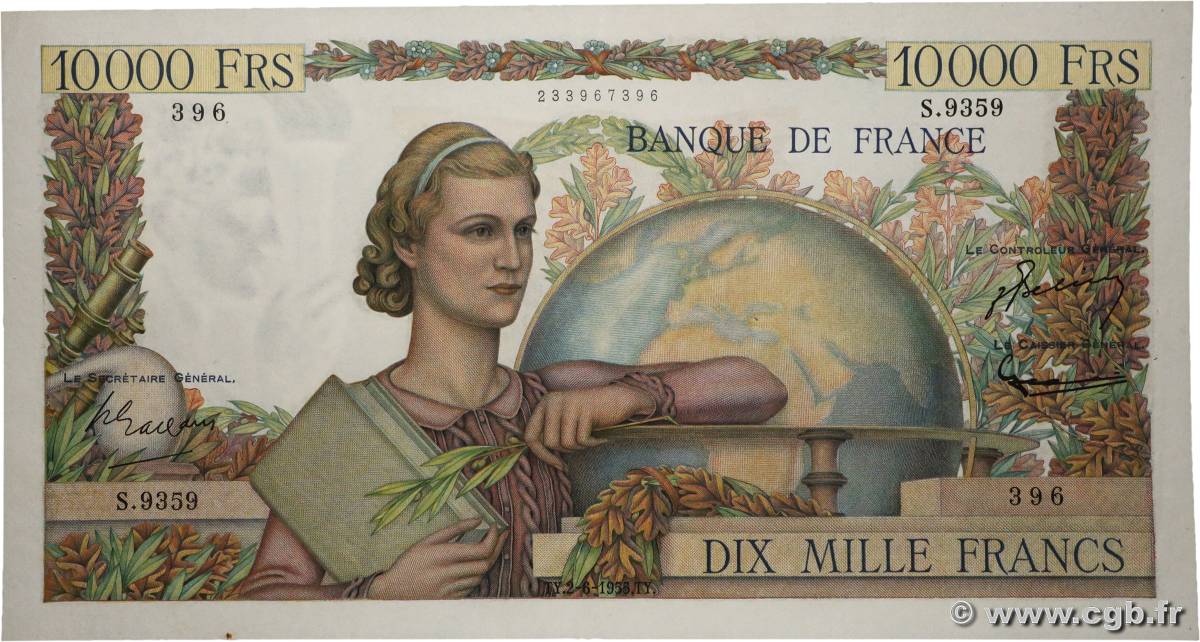 10000 Francs GÉNIE FRANÇAIS FRANCE 1955 F.50.75 SUP