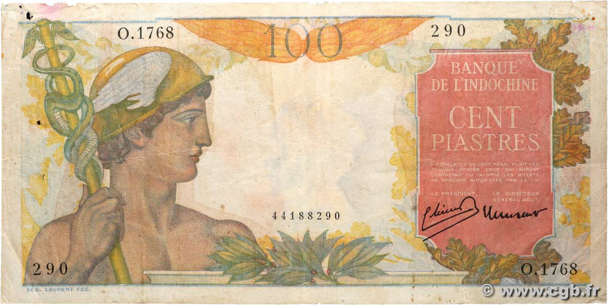 100 Piastres INDOCHINE FRANÇAISE  1947 P.082a pr.TB