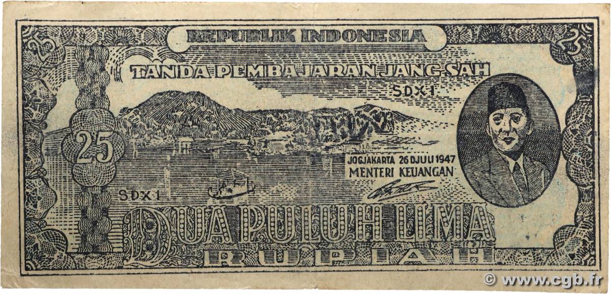 25 Rupiah INDONESIA  1947 P.027 VF